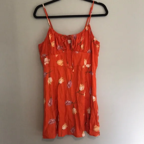 urban outfitters orange floral dress UO Urban Outfitters Orange Floral Dress with Slit